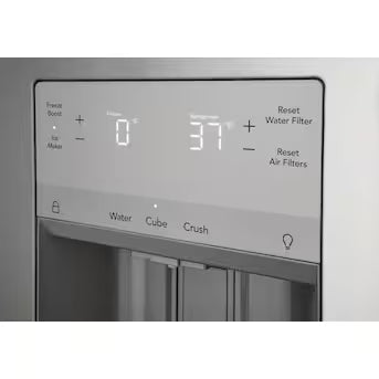Frigidaire Standard-Depth 27.8-cu ft 3 -Door French Door Refrigerator with Ice Maker with Water and Ice Dispenser ( Stainless Steel ) ENERGY STAR Certified Model# FRFS2823AS