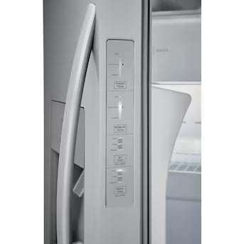 Coming Soon Frigidaire 25.6-cu ft Standard-Depth 36-in Wide Side-by-Side Refrigerator with Ice Maker ,Water and Ice Dispenser ( Stainless steel ) ENERGY STAR Certified Model# FRSS2623AS