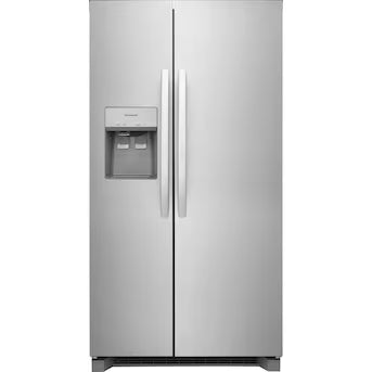 Coming Soon Frigidaire 22.3-cu ft Counter-Depth 36-in Wide Side-by-Side Refrigerator with Ice Maker ,Water and Ice Dispenser ( Stainless steel ) Model# FRSC2333AS