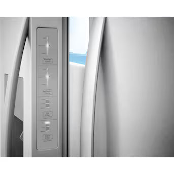 Coming Soon Frigidaire 22.3-cu ft Counter-Depth 36-in Wide Side-by-Side Refrigerator with Ice Maker ,Water and Ice Dispenser ( Stainless steel ) Model# FRSC2333AS