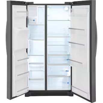 Frigidaire Gallery 22.3-cu ft Counter-Depth Side-by-Side Refrigerator with Ice Maker ,Water and Ice Dispenser ( Fingerprint Resistant Black Stainless Steel ) Model# GRSC2352AD