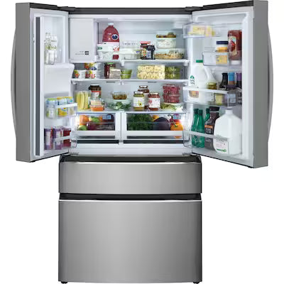 Frigidaire Counter-Depth 21.5-cu ft 4 -Door French Door Refrigerator with Ice Maker with Water and Ice Dispenser ( Smudge-Proof Stainless Steel ) ENERGY STAR Certified Model# GRMC2273CF