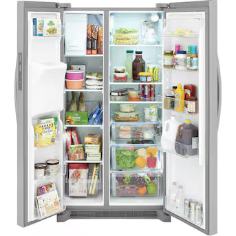 Coming Soon Frigidaire 22.3-cu ft Counter-Depth 36-in Wide Side-by-Side Refrigerator with Ice Maker ,Water and Ice Dispenser ( Stainless steel ) Model# FRSC2333AS