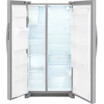 Coming Soon Frigidaire 22.3-cu ft Counter-Depth 36-in Wide Side-by-Side Refrigerator with Ice Maker ,Water and Ice Dispenser ( Stainless steel ) Model# FRSC2333AS