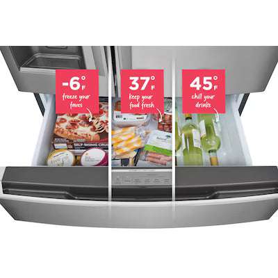 Frigidaire Counter-Depth 21.5-cu ft 4 -Door French Door Refrigerator with Ice Maker with Water and Ice Dispenser ( Smudge-Proof Stainless Steel ) ENERGY STAR Certified Model# GRMC2273CF