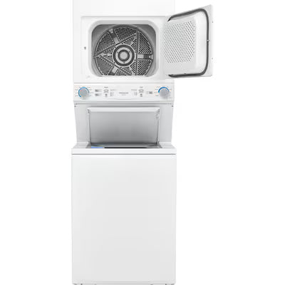 Coming Soon Frigidaire Quick Wash Dry Cycle, Maxfill Electric Stacked Laundry Center with 3.9-cu ft Top load Washer and 5.6-cu ft Dryer ( White ) Model# FLCE7522AW