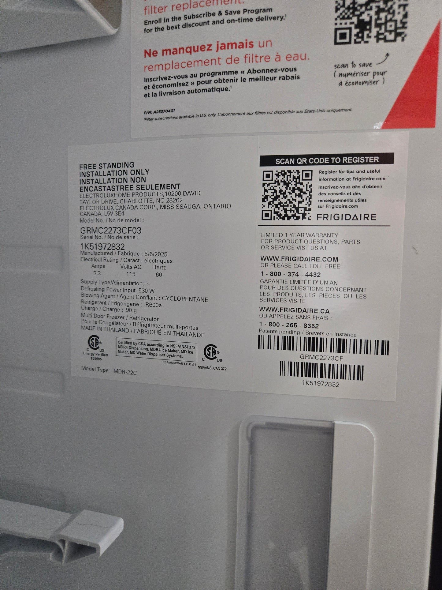 Frigidaire Counter-Depth 21.5-cu ft 4 -Door French Door Refrigerator with Ice Maker with Water and Ice Dispenser ( Smudge-Proof Stainless Steel ) ENERGY STAR Certified Model# GRMC2273CF