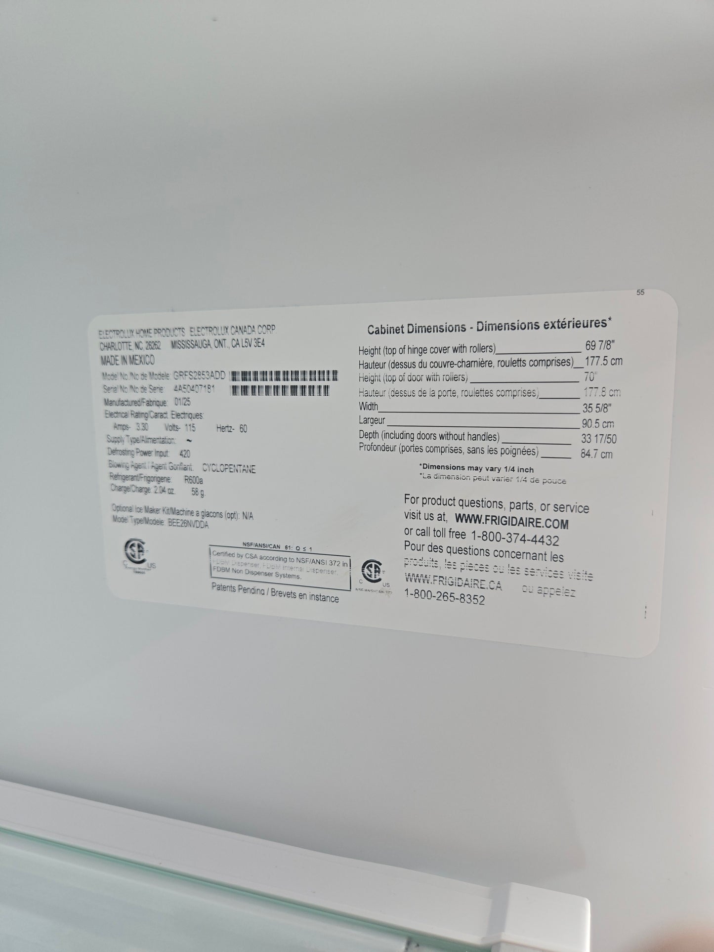 Frigidaire Gallery Standard-Depth 27.8-cu ft 3 -Door French Door Refrigerator with Dual Ice Maker with Water and Ice Dispenser ( Fingerprint Resistant Black Stainless Steel ) ENERGY STAR Certified Model# GRFS2853AD