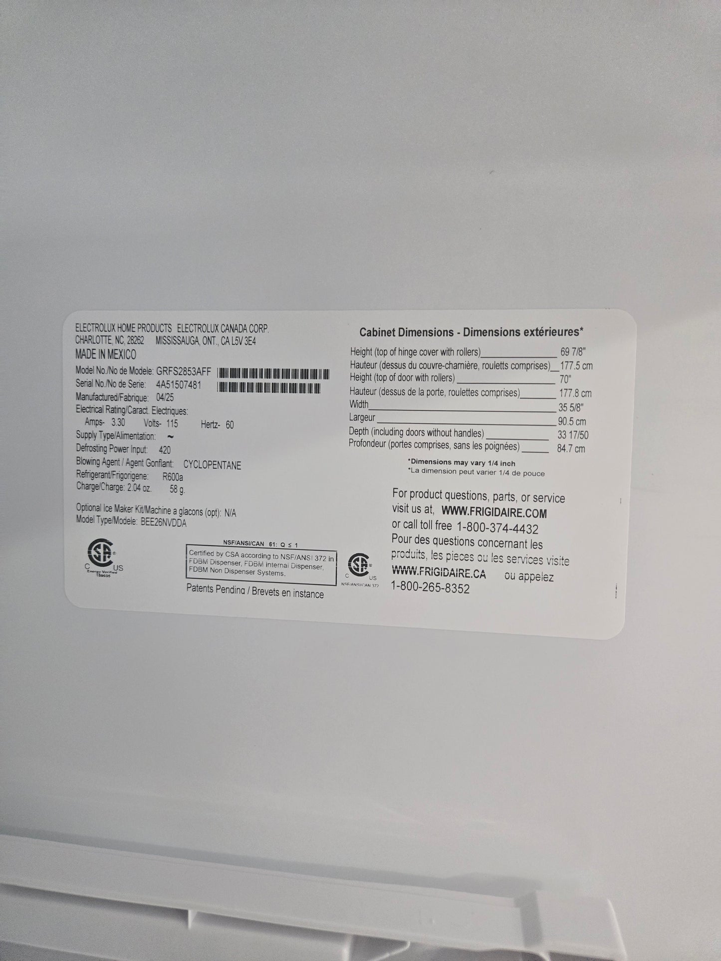 Frigidaire Gallery Standard-Depth 27.8-cu ft 3 -Door French Door Refrigerator with Dual Ice Maker with Water and Ice Dispenser ( Fingerprint Resistant Stainless Steel ) ENERGY STAR Certified Model# GRFS2853AF