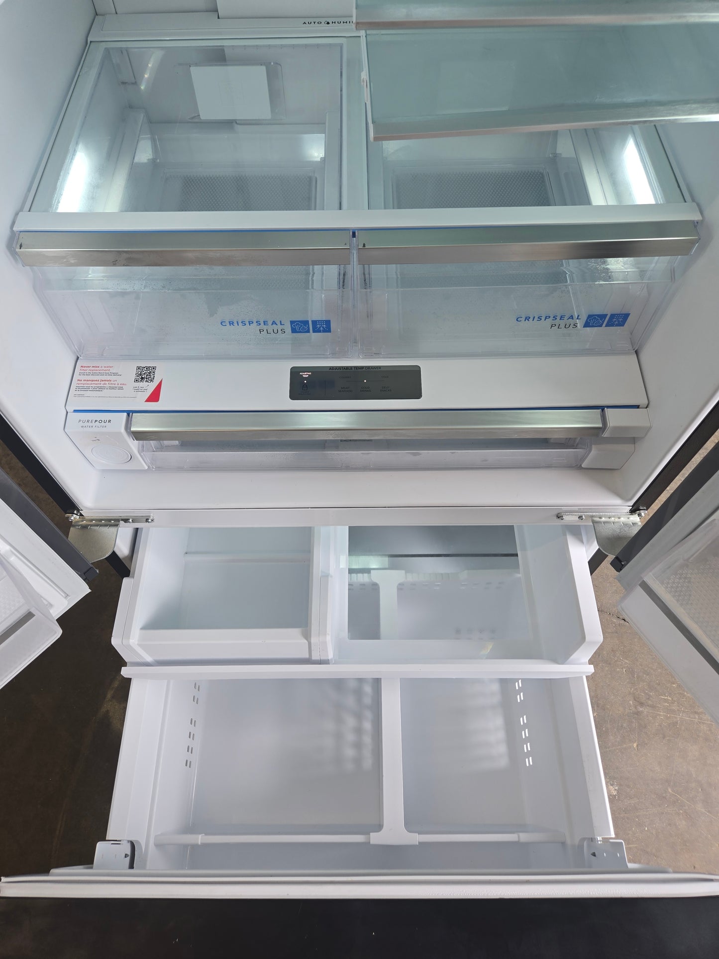 Frigidaire Gallery Standard-Depth 27.8-cu ft 3 -Door French Door Refrigerator with Dual Ice Maker with Water and Ice Dispenser ( Fingerprint Resistant Black Stainless Steel ) ENERGY STAR Certified Model# GRFS2853AD