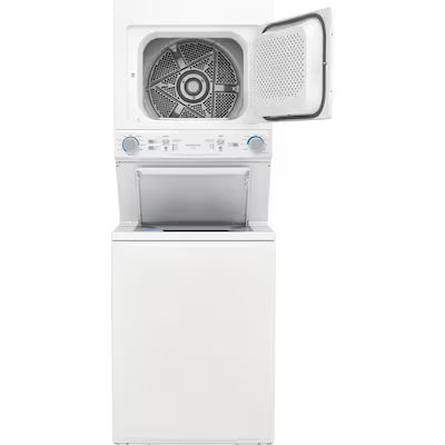 Frigidaire Quick Wash Dry Cycle, Maxfill Wash Cycle Gas Stacked Laundry Center with 3.9-cu ft Top load Washer and 5.6-cu ft Dryer White Model# FLCG7522AW by Scratch N Dent Depot