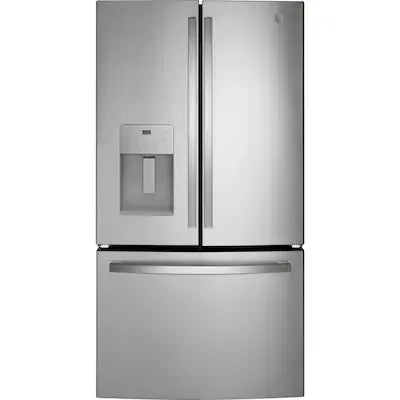 GE Standard-Depth 25.6-cu ft 3 -Door 36-in Wide French Door Refrigerator with Ice Make( Fingerprint-resistant Stainless Steel ) ENERGY STAR Certified Model# GFE26JYMFS by Scratch N Dent Depot