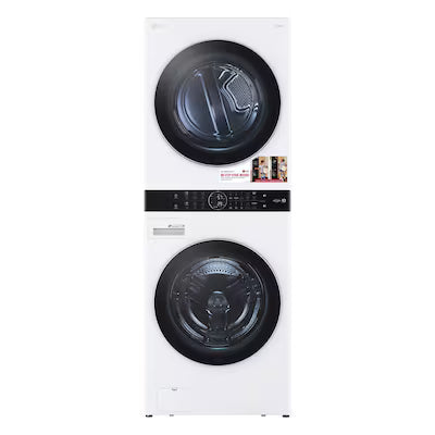 Coming Soon LG WashTower Gas Stacked Laundry Center with 4.5-cu ft Front load Washer and 7.4-cu ft Dryer ( White ) Model# WKGX201HWA