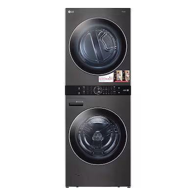 LG WashTower Electric Stacked Laundry Center with 4.5-cu ft Front load Washer and 7.4-cu ft Dryer ( Black Steel ) Model# WKEX200HBA by Scratch N Dent Depot