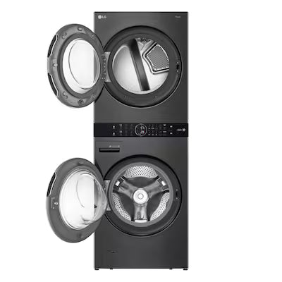 Coming Soon LG WashTower Electric Stacked Laundry Center with 4.5-cu ft Front load Washer and 7.4-cu ft Dryer ( Black Steel ) Model# WKEX200HBA