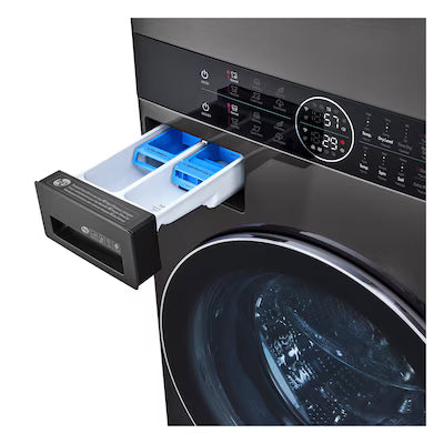 LG WashTower Electric Stacked Laundry Center with 4.5-cu ft Front load Washer and 7.4-cu ft Dryer ( Black Steel ) Model# WKEX200HBA by Scratch N Dent Depot