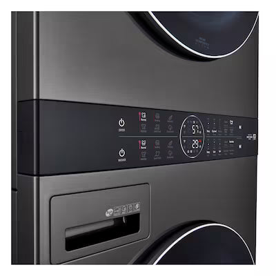 LG WashTower Electric Stacked Laundry Center with 4.5-cu ft Front load Washer and 7.4-cu ft Dryer ( Black Steel ) Model# WKEX200HBA by Scratch N Dent Depot