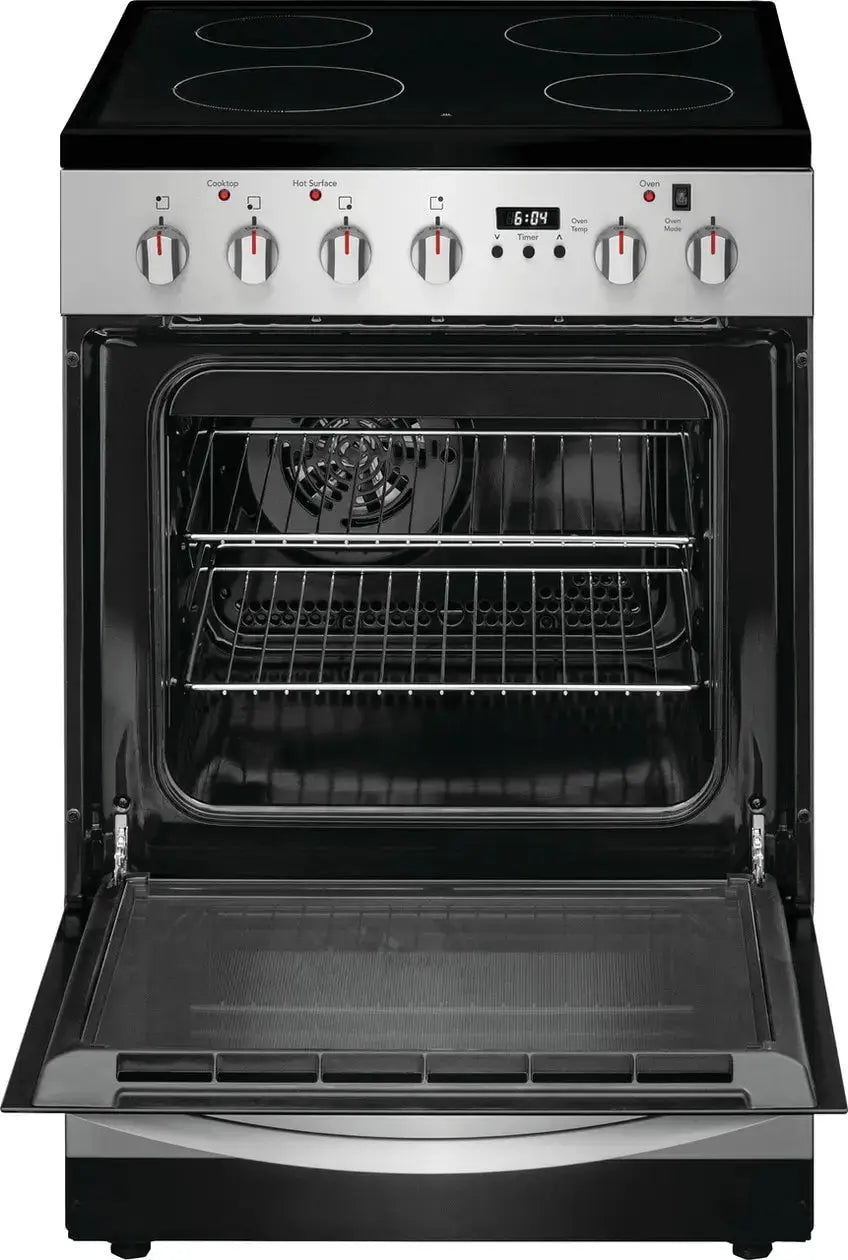 Frigidaire 24-in Glass Top 4 burners 1.9-cu ft Convection Oven Slide-In Electric Range Stainless Steel ) Model# FCFE2425AS by Scratch-n-Dent Depot