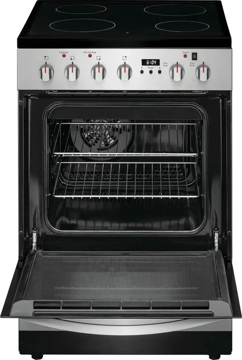 Frigidaire 24-in Glass Top 4 burners 1.9-cu ft Convection Oven Slide-In Electric Range Stainless Steel ) Model# FCFE2425AS by Scratch-n-Dent Depot