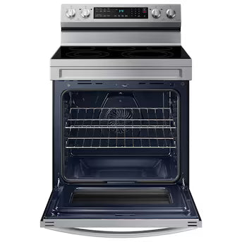 Samsung 30-in Glass Top 5 burners 6.3-cu ft Air Fry Convection Oven Freestanding Electric Range ( Fingerprint Resistant Stainless Steel ) Model# NE63A6511SS A19-19 by Scratch-n-Dent Depot