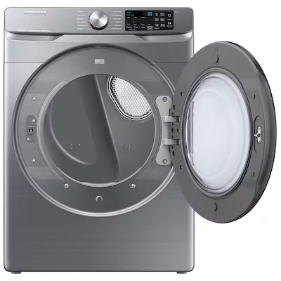 Samsung 7.5-cu ft Stackable Vented Electric Dryer with Steam Cycle ( Platinum ) Model# DVE45B6300P by Smiths Appliance & Furniture