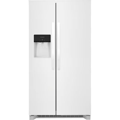 Frigidaire 25.6-cu ft Standard-Depth 36-in Wide Side-by-Side Refrigerator with Ice Maker ,Water and Ice Dispenser ( White ) ENERGY STAR Certified Model# FRSS2623AW by Scratch N Dent Depot