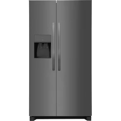 Frigidaire 25.6-cu ft Standard-Depth 36-in Wide Side-by-Side Refrigerator with Ice Maker ,Water and Ice Dispenser ( Black Stainless Steel ) ENERGY STAR Certified Model# FRSS2623AD by Scratch N Dent Depot