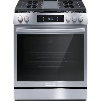 Frigidaire Gallery 30-in 5 burners 6-cu ft Air Fry Convection Oven Slide-In Natural Gas Range ( Fingerprint Resistant Stainless Steel ) Model# GCFG3060BF A11-55 by Scratch-n-Dent Depot