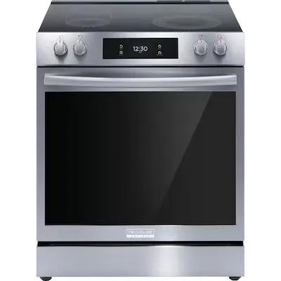 Frigidaire Gallery 30-in Glass Top 5 burners 6.2-cu ft Air Fry Convection Oven Slide-In Electric Range ( Fingerprint Resistant Stainless Steel ) Model# GCFE3060BF by Smiths Appliance & Furniture