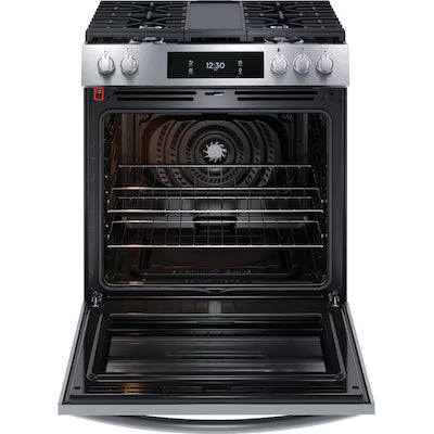 Frigidaire Gallery 30-in 5 burners 6-cu ft Air Fry Convection Oven Slide-In Natural Gas Range ( Fingerprint Resistant Stainless Steel ) Model# GCFG3060BF A11-55 by Scratch-n-Dent Depot