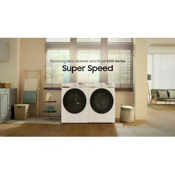 Samsung Super Speed Wash High Efficiency Stackable Medium ( 4.5-cu ft ) Front-Load Washer with Steam Cycle ( White ) Model# WF45B6300AW by Smiths Appliance & Furniture