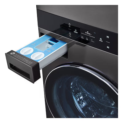 LG WashTower Electric Stacked Laundry Center with 5-cu ft Front load Washer and 7.4-cu ft Dryer ( Black Stainless Steel ) Model# WKEX300HBA by Smiths Appliance & Furniture