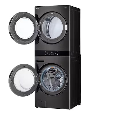 LG WashTower Electric Stacked Laundry Center with 5-cu ft Front load Washer and 7.4-cu ft Dryer ( Black Stainless Steel ) Model# WKEX300HBA by Smiths Appliance & Furniture