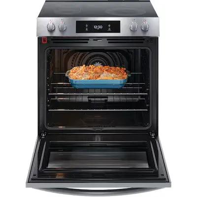 Frigidaire Gallery 30-in Glass Top 5 burners 6.2-cu ft Air Fry Convection Oven Slide-In Electric Range ( Fingerprint Resistant Stainless Steel ) Model# GCFE3060BF by Smiths Appliance & Furniture