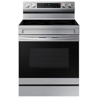 Samsung 30-in Glass Top 5 burners 6.3-cu ft Air Fry Convection Oven Freestanding Electric Range ( Fingerprint Resistant Stainless Steel ) Model# NE63A6511SS A19-20 by Scratch-n-Dent Depot