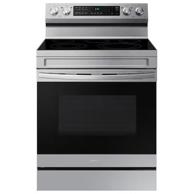 Samsung 30-in Glass Top 5 burners 6.3-cu ft Air Fry Convection Oven Freestanding Electric Range ( Fingerprint Resistant Stainless Steel ) Model# NE63A6511SS