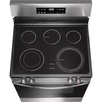 Frigidaire 30-in Glass Top 5 burners 5.3-cu ft Freestanding Electric Range ( Fingerprint Resistant Stainless Steel ) Model# FCRE306LAF A19-14 by Scratch-n-Dent Depot