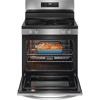 Frigidaire 30-in Glass Top 5 burners 5.3-cu ft Freestanding Electric Range ( Fingerprint Resistant Stainless Steel ) Model# FCRE306LAF A19-14 by Scratch-n-Dent Depot