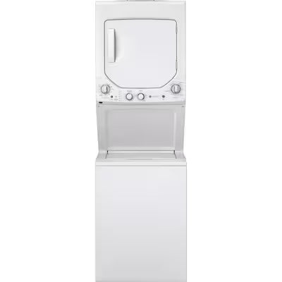 GE Gas Stacked Laundry Center with 2.3-cu ft Top load Washer and 4.4-cu ft Dryer White Model# GUD24GSSMWW by Scratch N Dent Depot