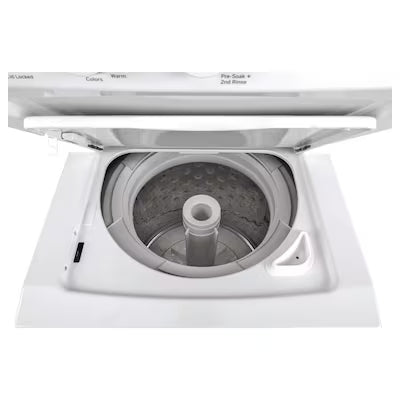 GE Gas Stacked Laundry Center with 2.3-cu ft Top load Washer and 4.4-cu ft Dryer White Model# GUD24GSSMWW by Scratch N Dent Depot