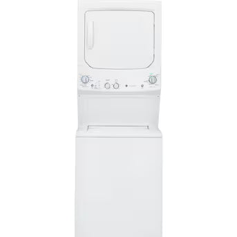 GE Electric Stacked Laundry Center with 3.8-cu ft Top load Washer and 5.9-cu ft Dryer ( White ) Model# GUD27ESSMWW A19-36 by Scratch-n-Dent Depot