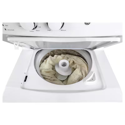 GE Gas Stacked Laundry Center with 3.8-cu ft Top load Washer and 5.9-cu ft Dryer White Model# GUD27GSSMWW 6009-10 by Scratch-n-Dent Depot