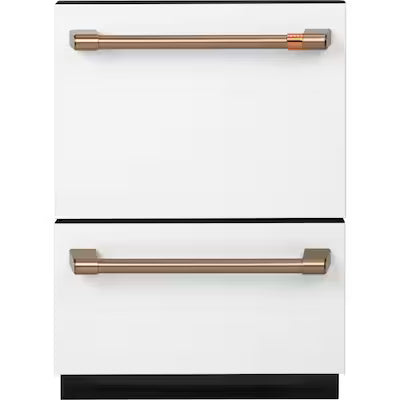 Coming Soon Cafe 24-in Top Control Double Drawer Dishwasher ( Matte White with Brushed Bronze Handles ) 46-Decibel Very Quiet Sound Level Model# CDD420P4TW2