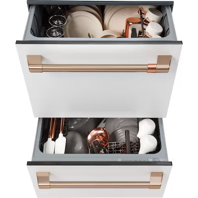 Coming Soon Cafe 24-in Top Control Double Drawer Dishwasher ( Matte White with Brushed Bronze Handles ) 46-Decibel Very Quiet Sound Level Model# CDD420P4TW2