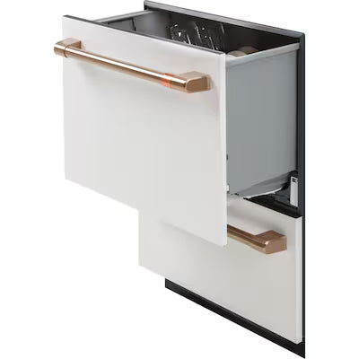 Coming Soon Cafe 24-in Top Control Double Drawer Dishwasher ( Matte White with Brushed Bronze Handles ) 46-Decibel Very Quiet Sound Level Model# CDD420P4TW2
