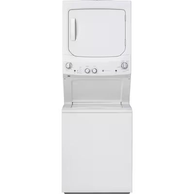 GE Gas Stacked Laundry Center with 3.8-cu ft Top load Washer and 5.9-cu ft Dryer White Model# GUD27GSSMWW by Scratch N Dent Depot