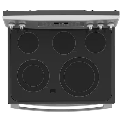 Coming Soon GE 30-in Glass Top 5 burners 4.4-cu ft / 2.2-cu ft Air Fry Convection Oven Freestanding Double Oven Electric Range ( Stainless Steel ) Model# JBS86SPSS
