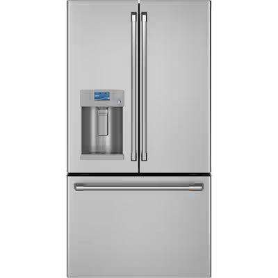 Cafe Counter-Depth Hot Water Dispenser 22.2-cu ft 3 -Door 36-in Wide with Ice Maker ( Stainless Steel with Brushed Stainless Handles ) ENERGY STAR Certified Model# CYE22TP2MNS by Scratch N Dent Depot