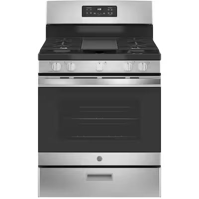 GE 30-in 5 burners 5-cu ft Freestanding Natural Gas Range ( Stainless Steel ) Model# JGBS66REKSS A12-35 by Scratch-n-Dent Depot