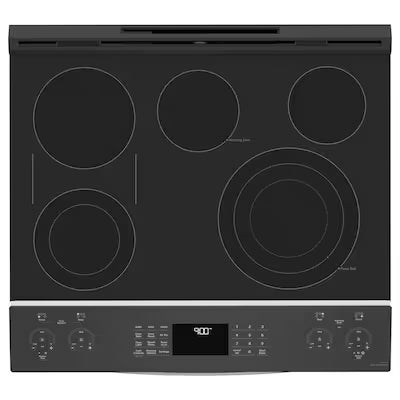 Coming Soon GE Profile 30-in Glass Top 5 burners 5.3-cu ft Air Fry Convection Oven Slide-In Electric Range ( Fingerprint Resistant Stainless Steel ) Model# PSS93YPFS